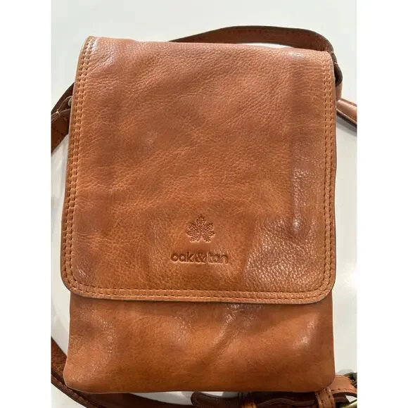 Oak & Tan Linzia Small Brown Leather Crossbody Bag Purse Minimalist Classic - Picture 2 of 12
